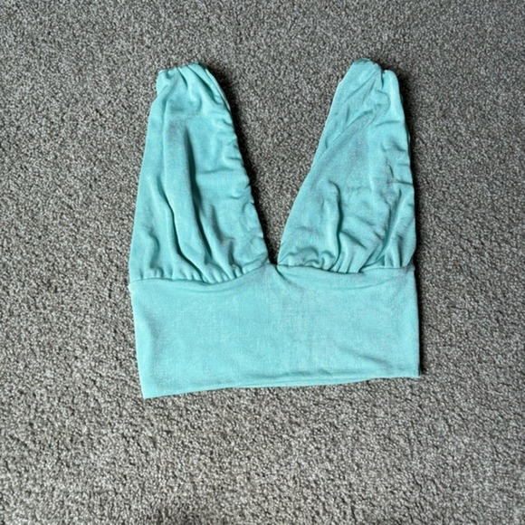 Blue Shiny Cropped Tank Top Sz L - Picture 2 of 3